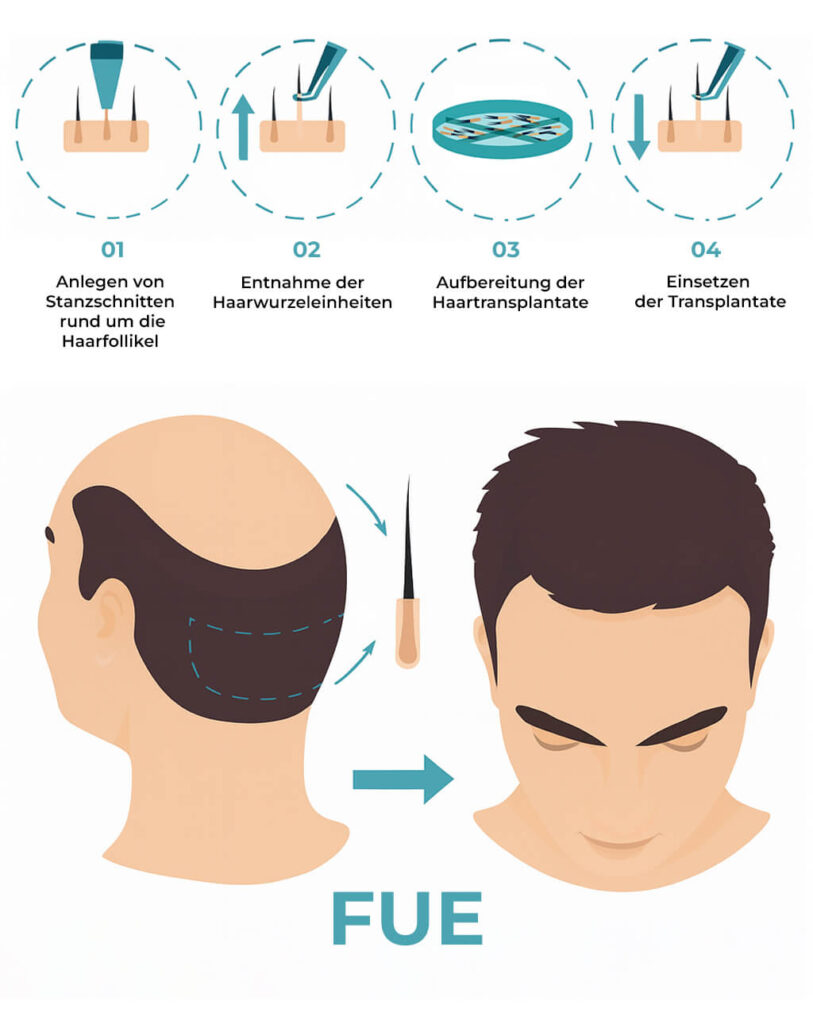 Ablauf einer FUE Haartransplantation – von der Haaranalyse über die Graft-Entnahme bis zur Einsetzung für ein natürliches Ergebnis