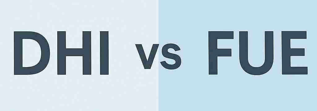 {"prompt":"Alt text: A minimalist split-screen design with a vertical dividing line. The left half is light blue with the bold text 'DHI', the right half is a slightly darker blue with the bold text 'FUE'. In the center along the dividing line, the smaller text 'vs' is placed.