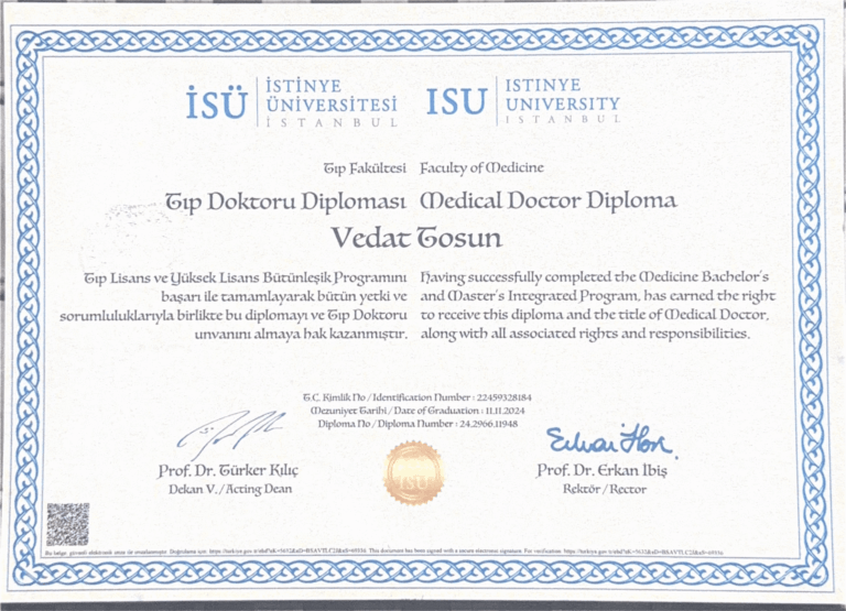 Medical Doctor Diploma - Dr. Vedat Tosun