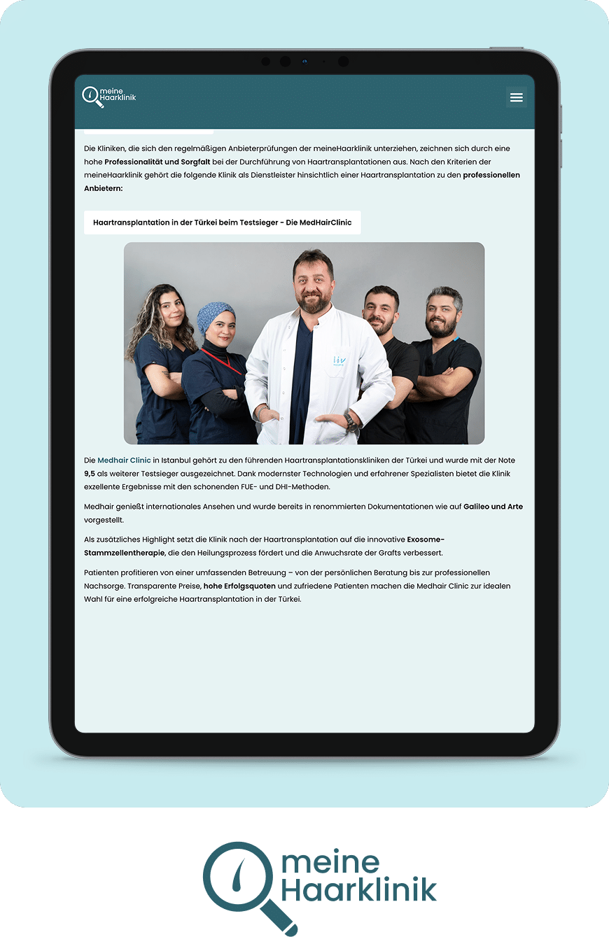 meineHaarklinik.de – Haartransplantation Türkei Testsieger MedHair Clinic