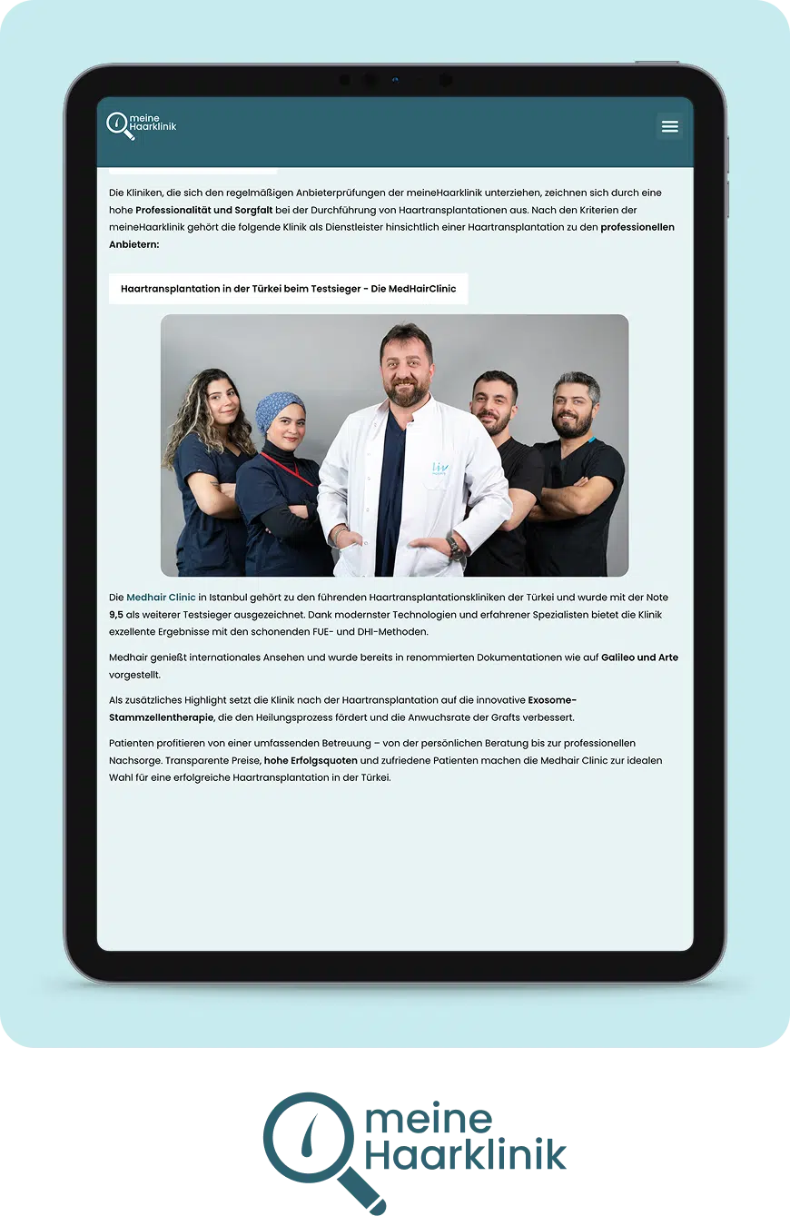 meineHaarklinik.de – Haartransplantation Türkei Testsieger MedHair Clinic